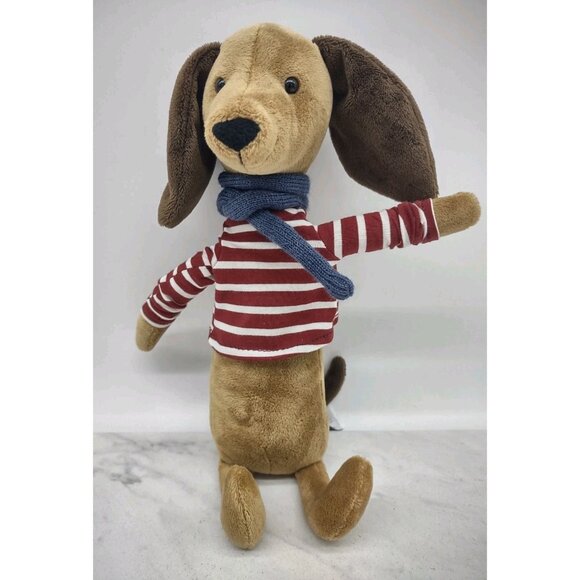 JELLYCAT Beatnik Buddy Sausage Brown Dog Scarf 11 inch Plush Stuffed Toy - Picture 1 of 11